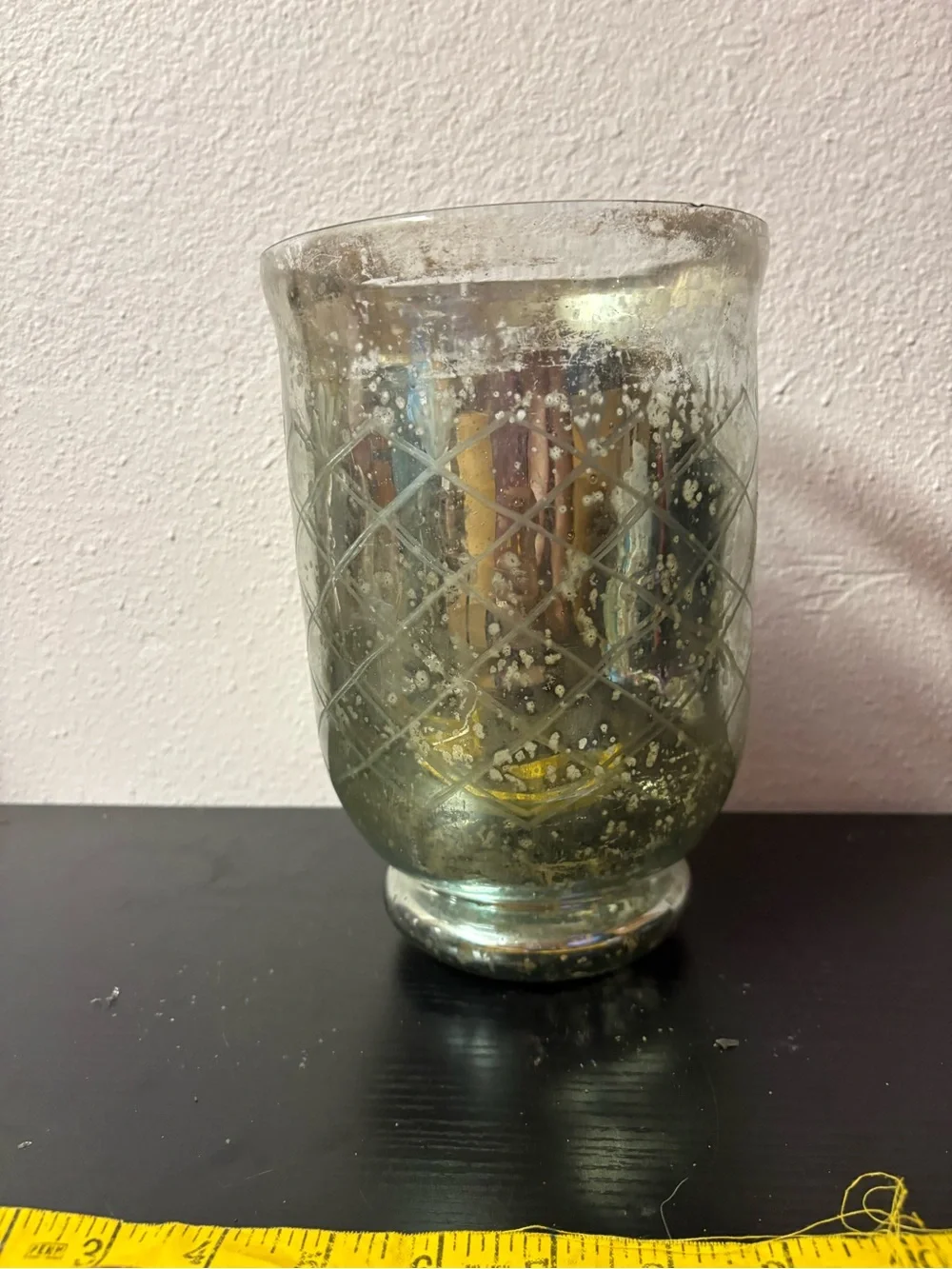 Mercury Glass Hurricane Candle Holder Etched Silver Decorative Vase